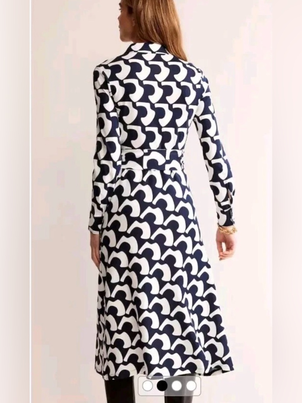 Boden Laura Jersey Midi Shirt Dress SIZE 8 L Navy White Belted Comfort - Picture 3 of 9